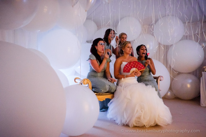 Bridal party funny photo in a wedding marquee