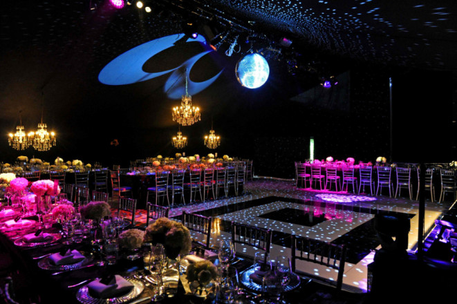 Dance floor with glitterball with provide nightclub style to party marquee