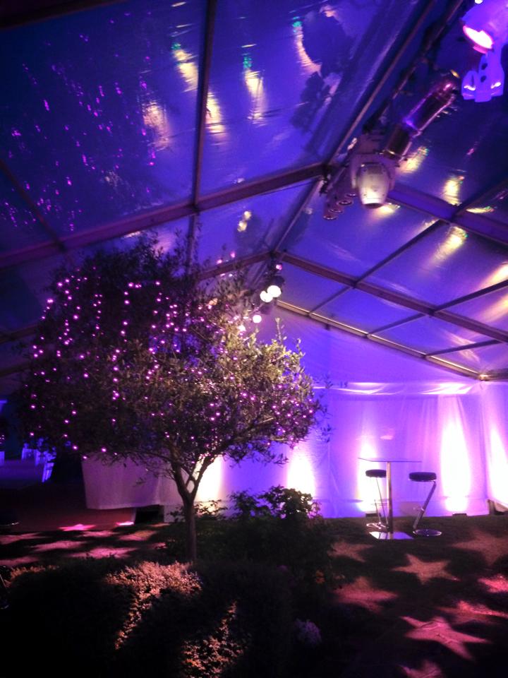 party marquee decorations with tree