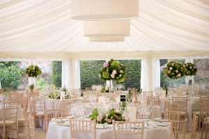 wedding decorations in a marquee