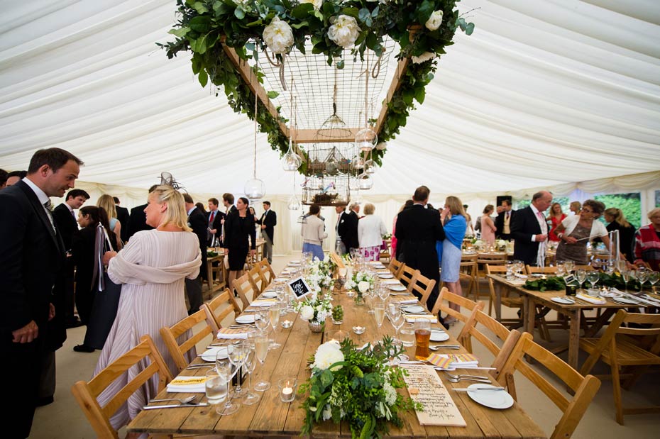 banquet style wedding dinner in a marquee