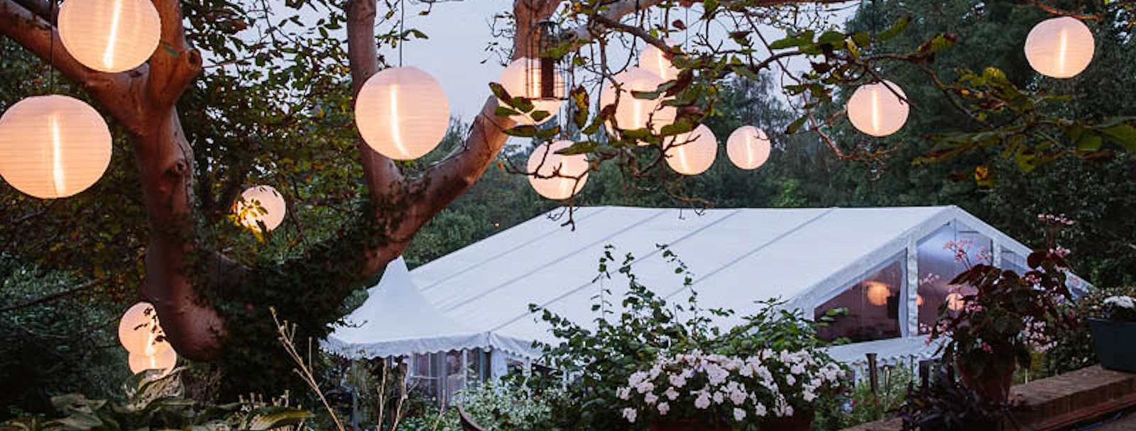 marquee roof and paper lanterns