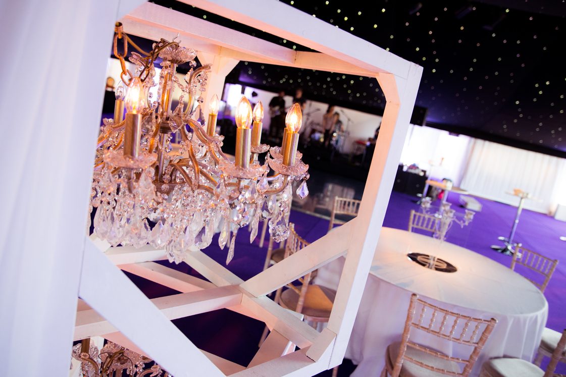 chandelier decorations in a nightclub marquee