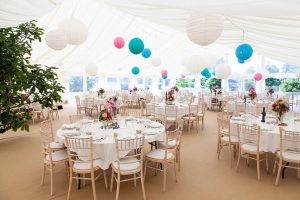 Colourful themed wedding marquee