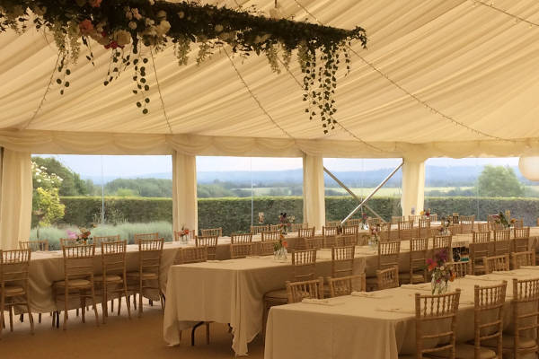 Panoramic windows in marquee give guests incredible views