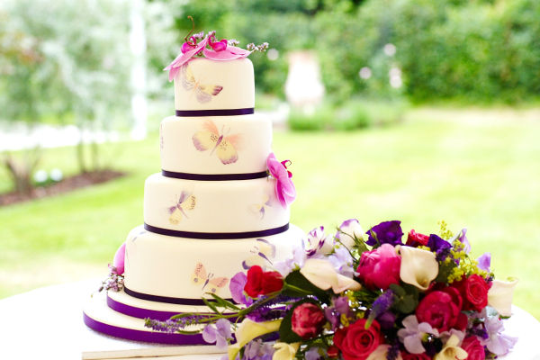 Wedding cake with butterfly icing