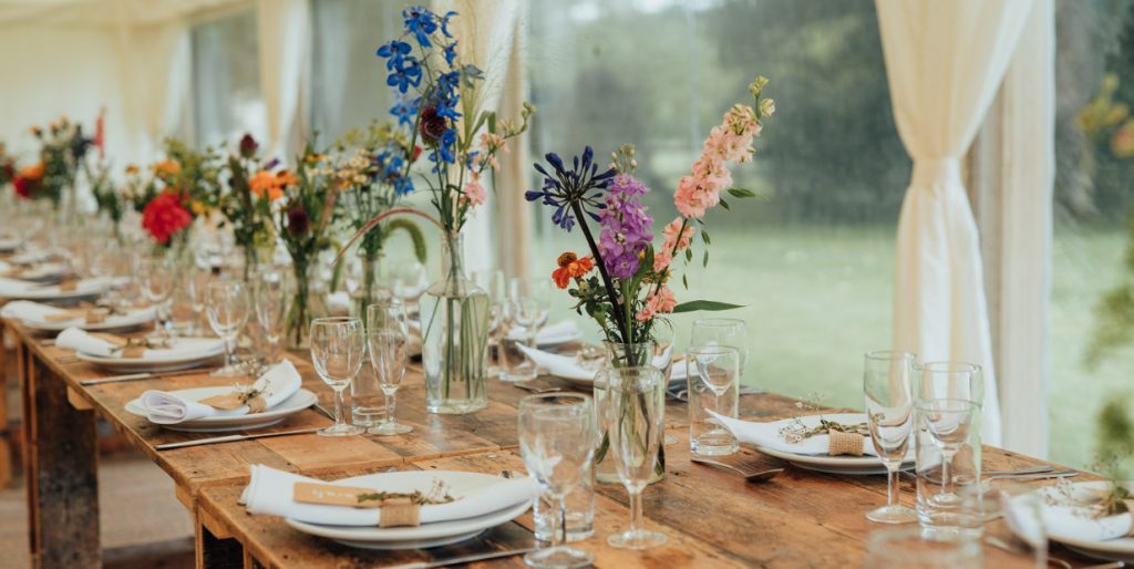 Rustic wedding table arrangement